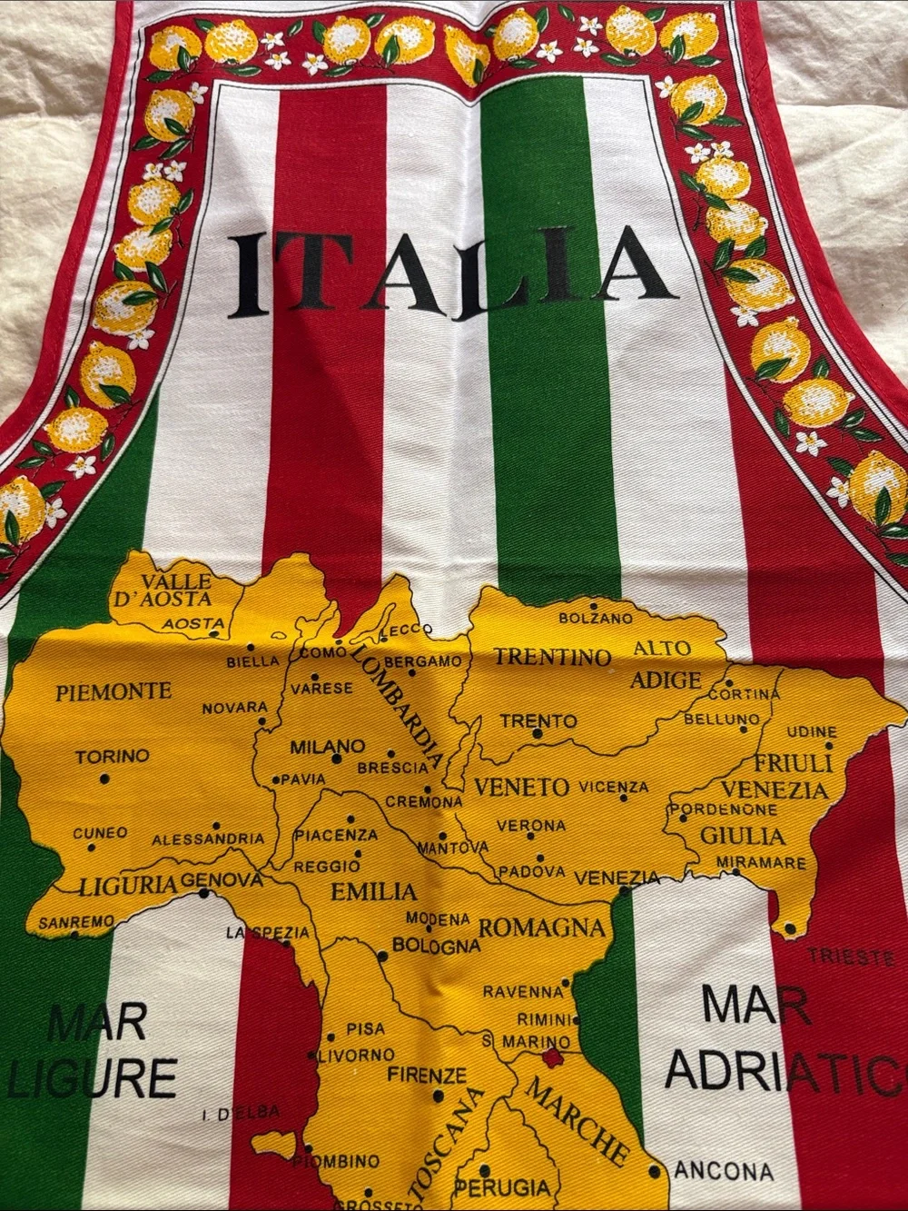 Italia Map Cotton Kitchen Apron - Red Green White